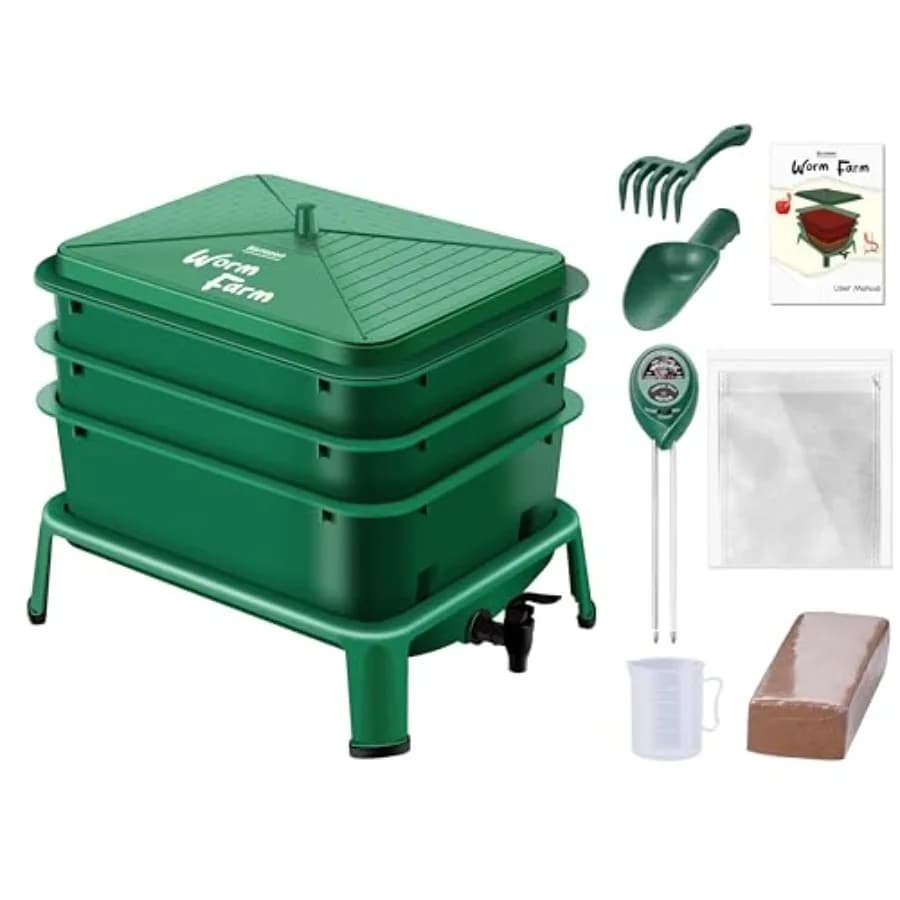 Composter per vermi da 32QT, kit di avviamento per allevamento di vermi con compost per uso interno ed esterno, contenitore per compostaggio di rifiuti alimentari.