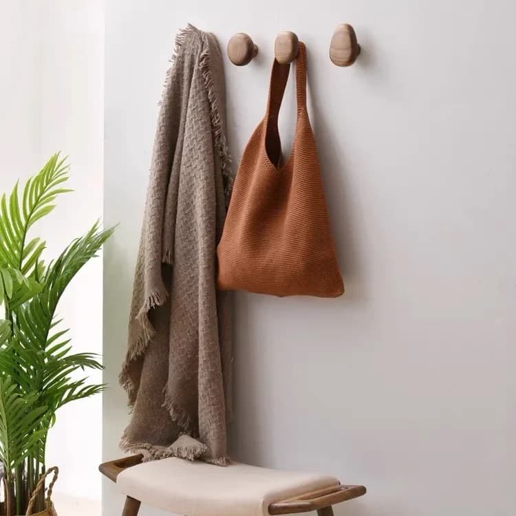 Gancio appendiabiti scandinavo in legno massello, appendiabiti da parete senza foratura, appendiabiti da porta a forma di ciottolo, per ante di armadi