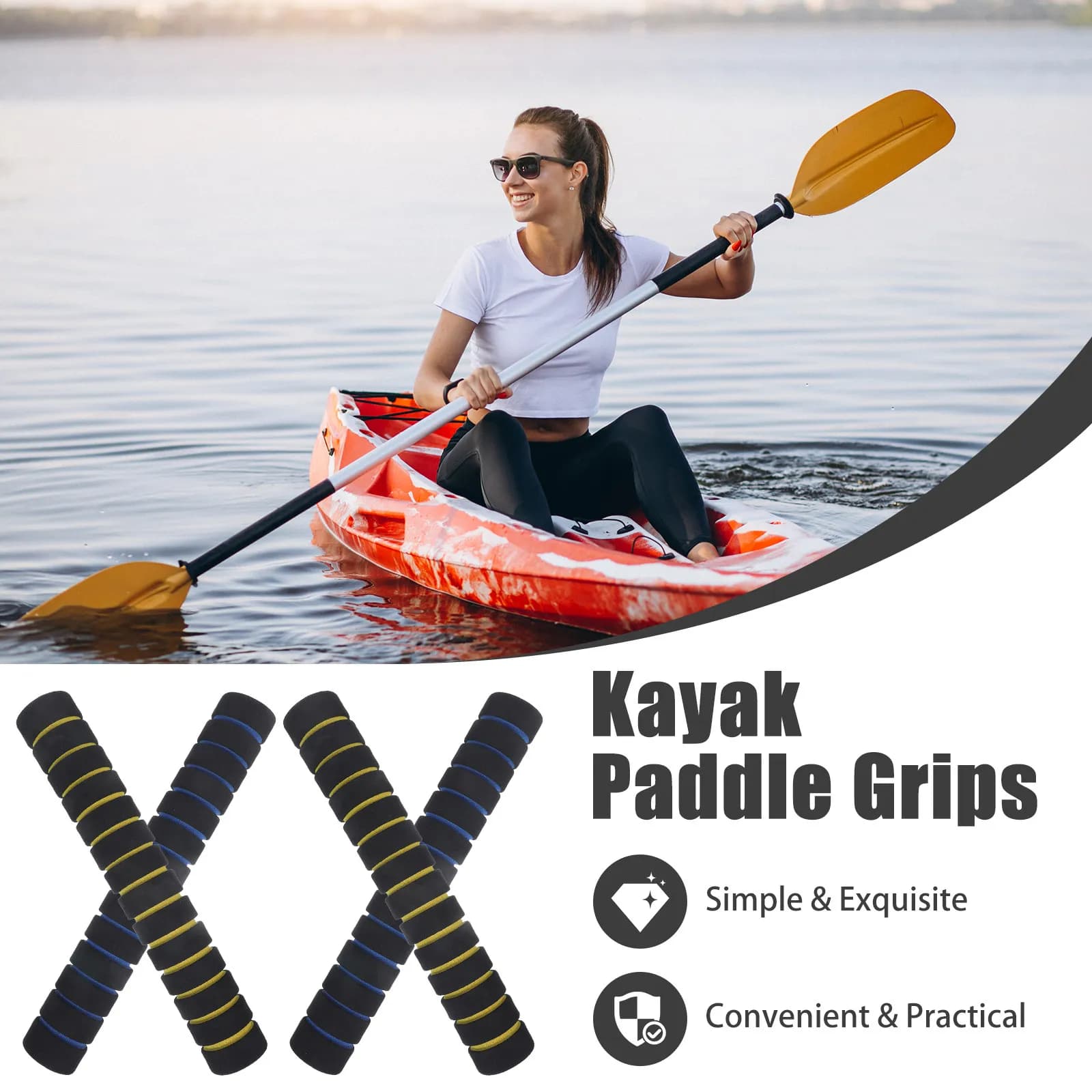 2 Paia di Impugnature Antiscivolo in Spugna per Pagaie da Kayak, Copripagaie Professionali per Uso Destro e Sinistro, Accessori Protettivi per Pagaie