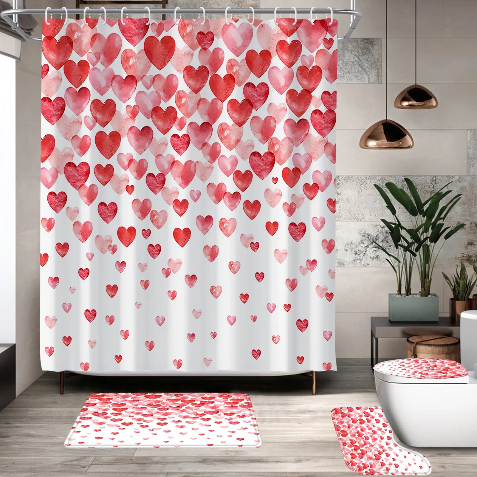 VIKAMA Tenda da doccia romantica con cuore rosso, stampa d'amore, ospite di matrimonio Wei, regalo di San Valentino, decorazione per il bagno a tema