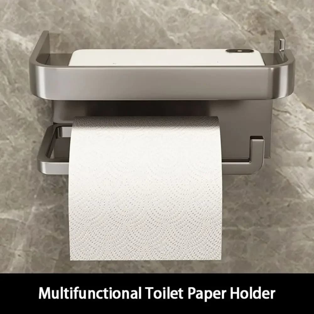 Holder Multifunctional Storage Shelf Bathroom Accessories Aluminum Alloy Toilet Paper Holder Wall Mounted No Drill Tissue