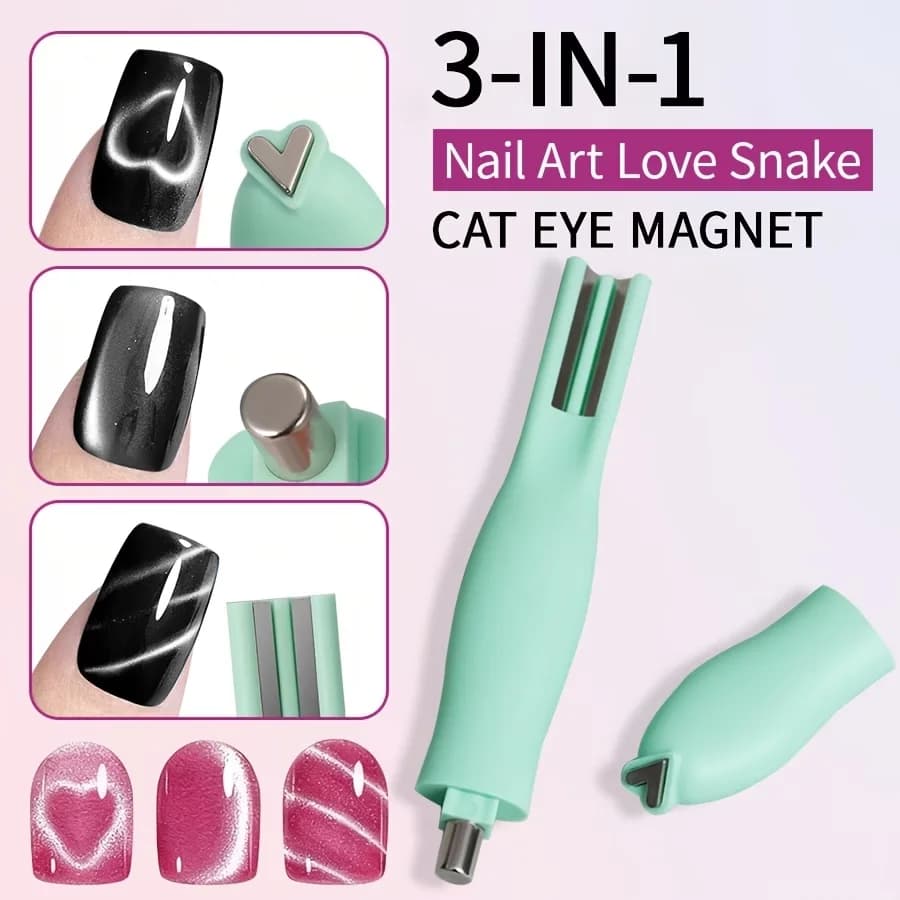 Multifunctional heart-shaped nail magnet 3 in 1, with multiple uses, suitable for use with eye-cat gel, for domestic and professional use.