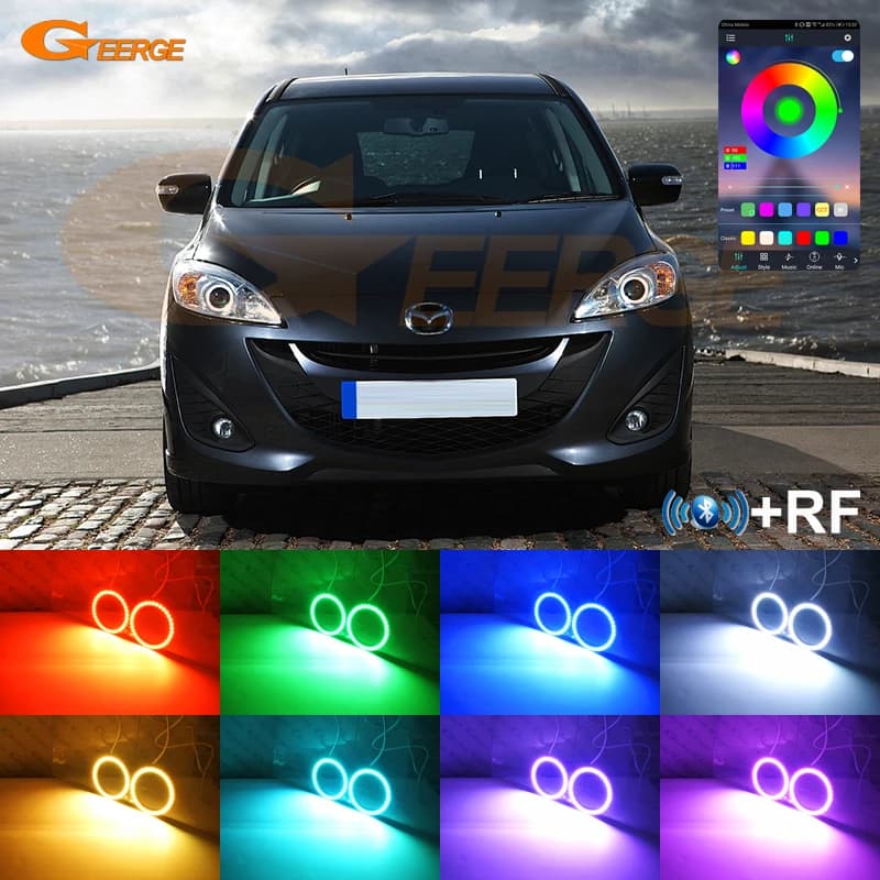 For Mazda 5 Mazda5 Premacy CW 2010 2011 - 2015 Day Light Bluetooth App Ultra Bright Multi-Color RGB LED Angel Eyes Halo Rings