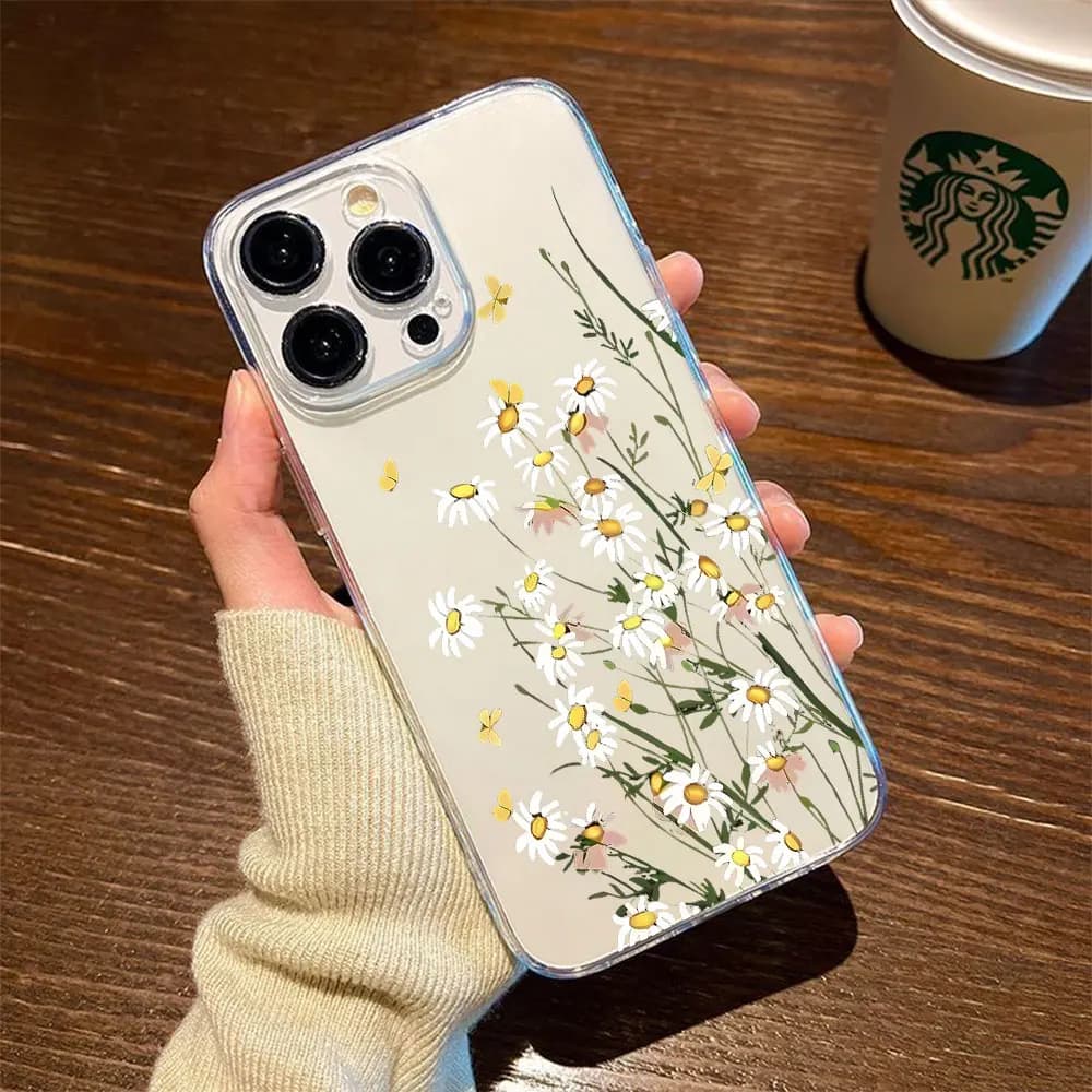 Nuova Cover Morbida in TPU Daisy per iPhone 13 12 Mini 11 16 15 14 17 Pro XS Max 7 8 6s Plus XR SE 2022 2020 Air 16e 17e