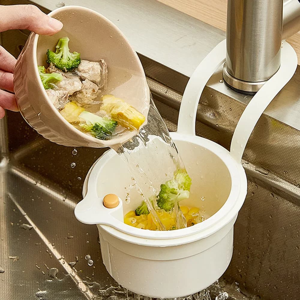 2IN1 Lavello Cestello di scarico Rubinetto Appeso Sacchetto filtro Cestello di scarico automatico regolabile Lavello Spugna Rack Collettore di rifiuti da cucina
