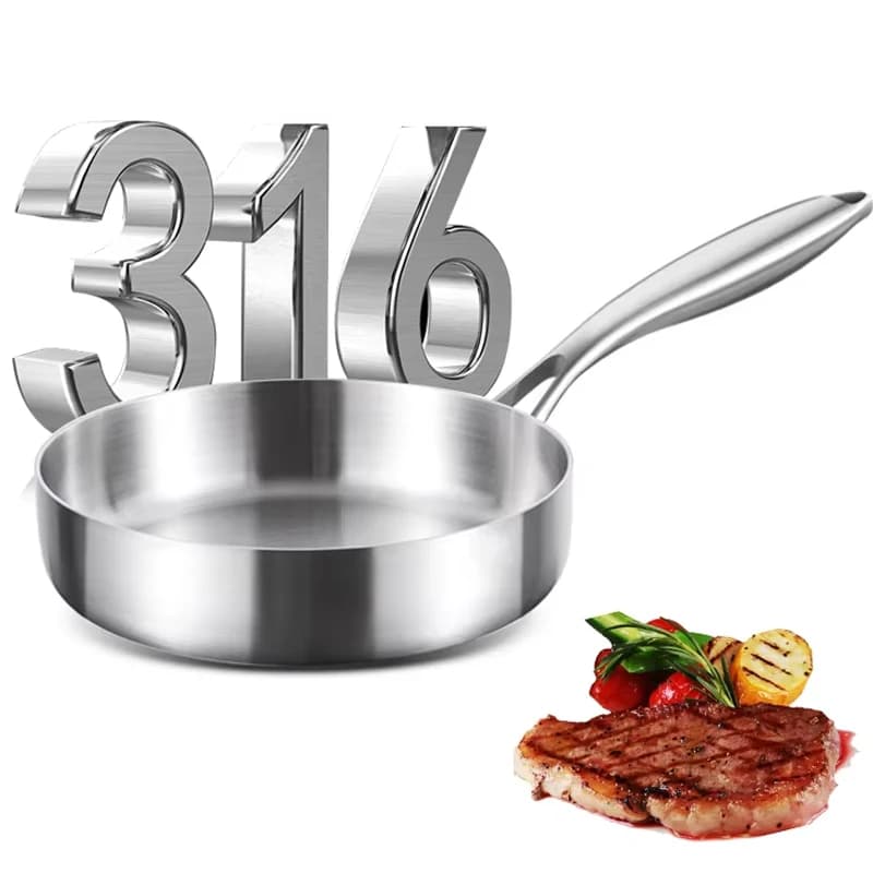 Padella in Acciaio Inox 316 16/20cm, Wok Non Rivestito, Pentole Antiaderenti, Utensili da Cucina, Padella per Bistecche