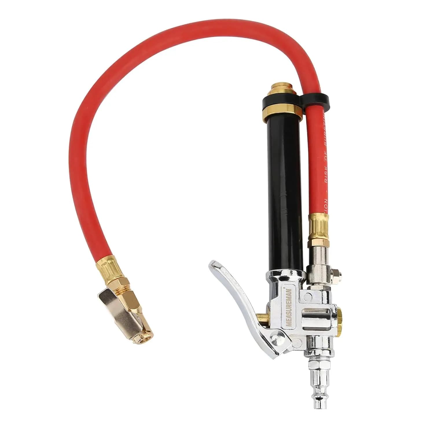 Gonfiatore per pneumatici a baionetta per carichi pesanti, corpo in alluminio, tubo rosso da 20', mandrino ad aria con clip, 10-130 psi
