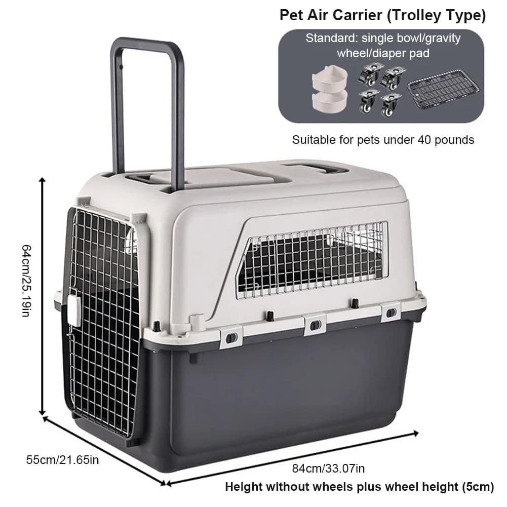 Trasportino Portatile per Animali Domestici Approvato per il Trasporto Aereo Lunghezza 84cm/Larghezza 55cm/Altezza 64cm con Maniglia e Porta in Metallo, Cuccia Portatile per Cuccioli e Gattini