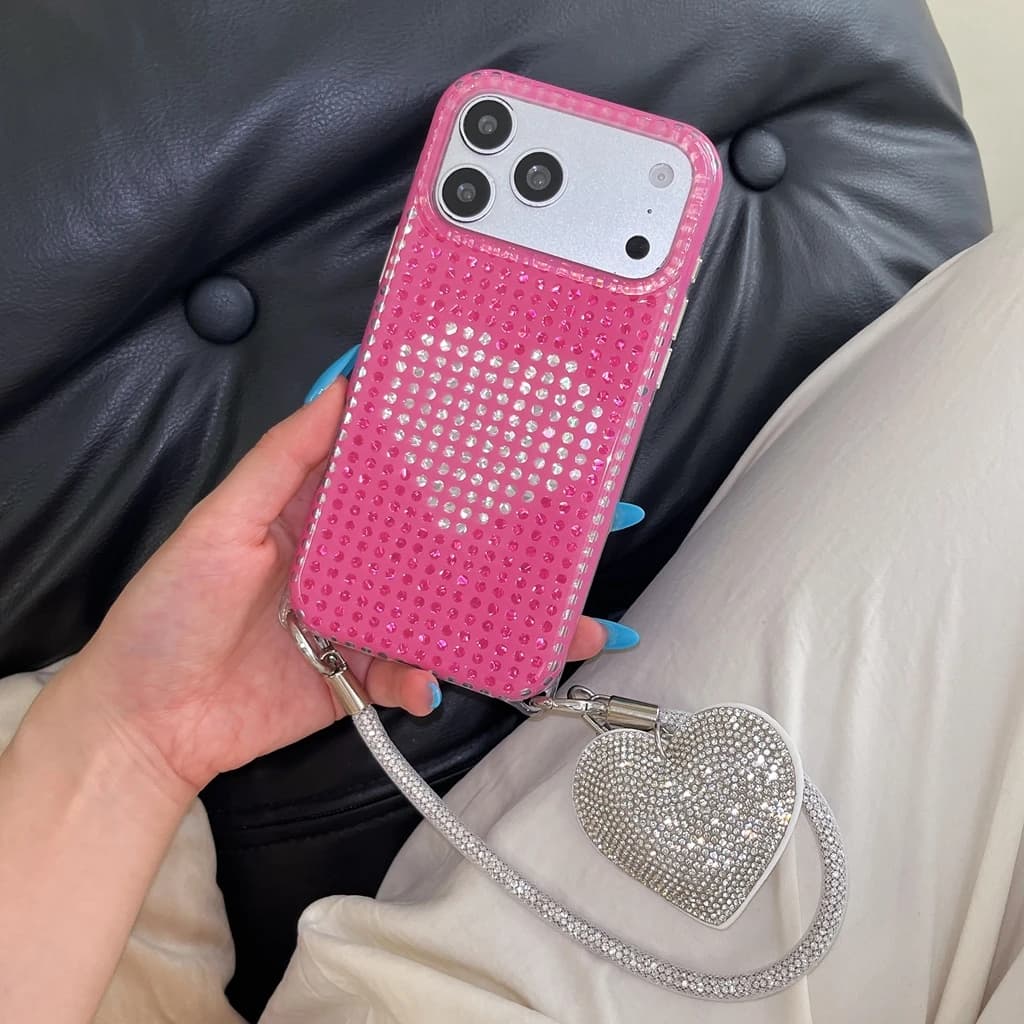 Y2K Hot Girl Style Rose Red Polka Dot Love Heart With Pendant Lanyard Shock Proof Phone Cover Case for iPhone 17 16 15 Pro Max