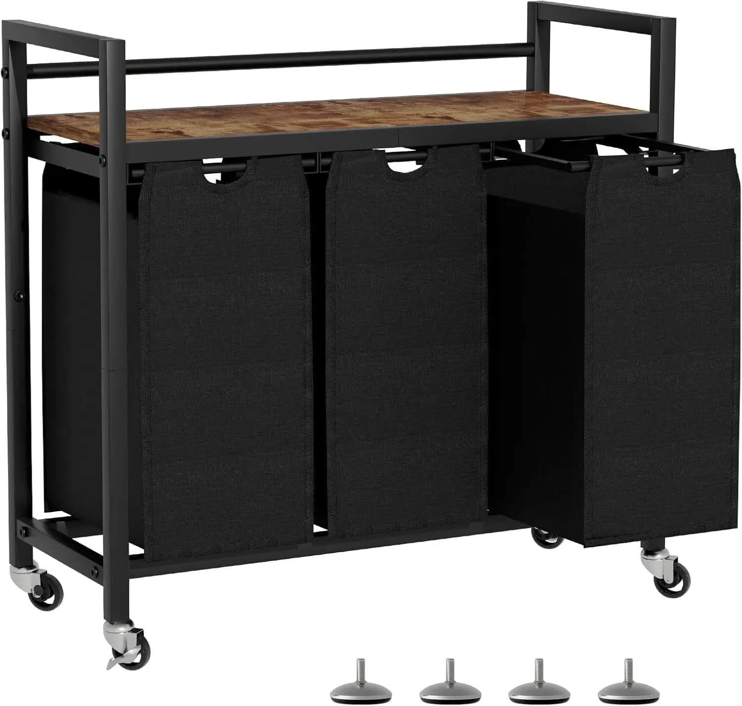 3 compartments with wheels and shelf, removable compartments for the bedroom and bathroom