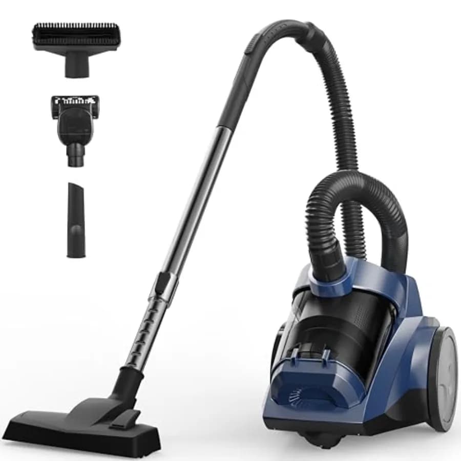 Aspirapolvere a Bidone Senza Sacco da 45KPa per Casa con 5 Accessori, Contenitore Polvere da 4.5QT, Doppio Filtro HEPA, Leggero