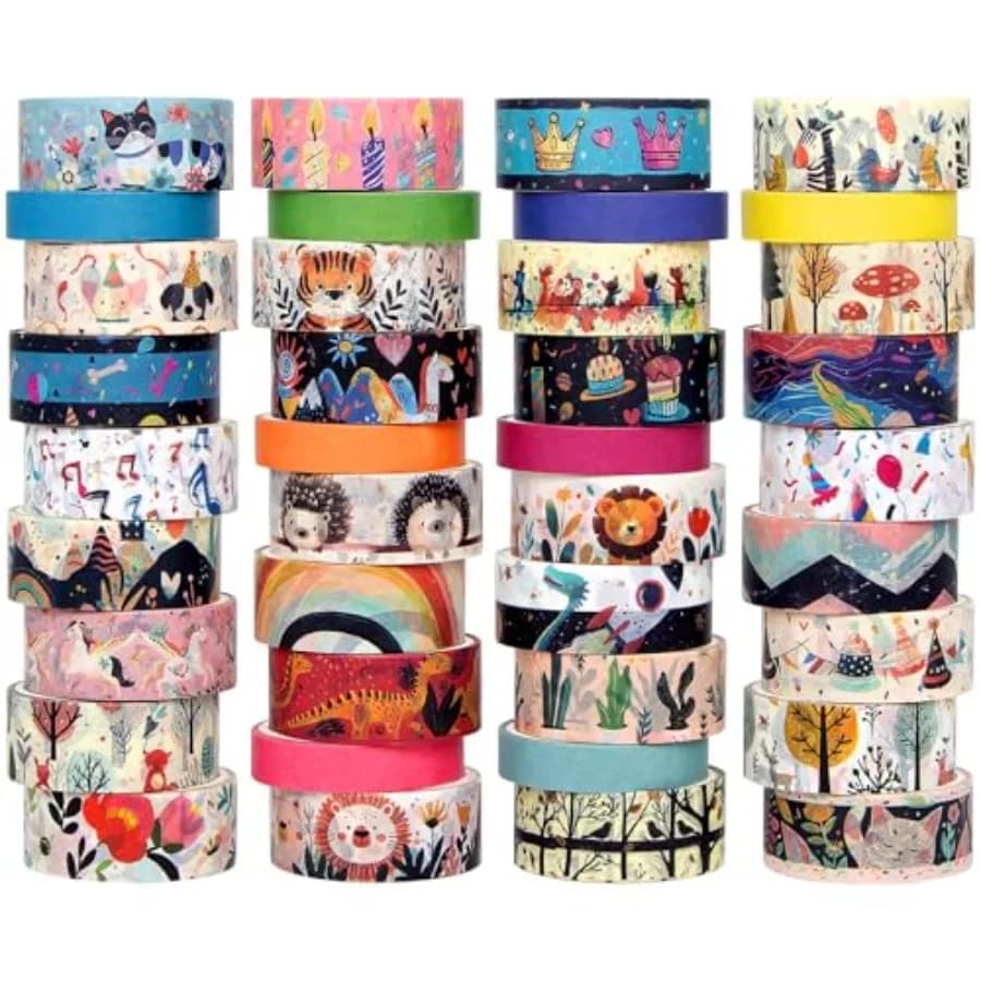 Washi Tape Set 39 Rolls - Cute Animal Colored Decorative Adhesive Tape for,Masking Tape for Scrapbooking Supplies, DIY Crafts,