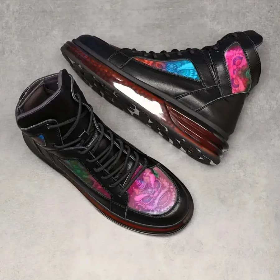 [Stivali a Mezza Altezza con Suola Spessa] Nuove Sneakers Trendy 2024 da Uomo con Elementi Tradizionali della Danza del Leone, Stivali Casual a Mezza Altezza, Moda Giovanile