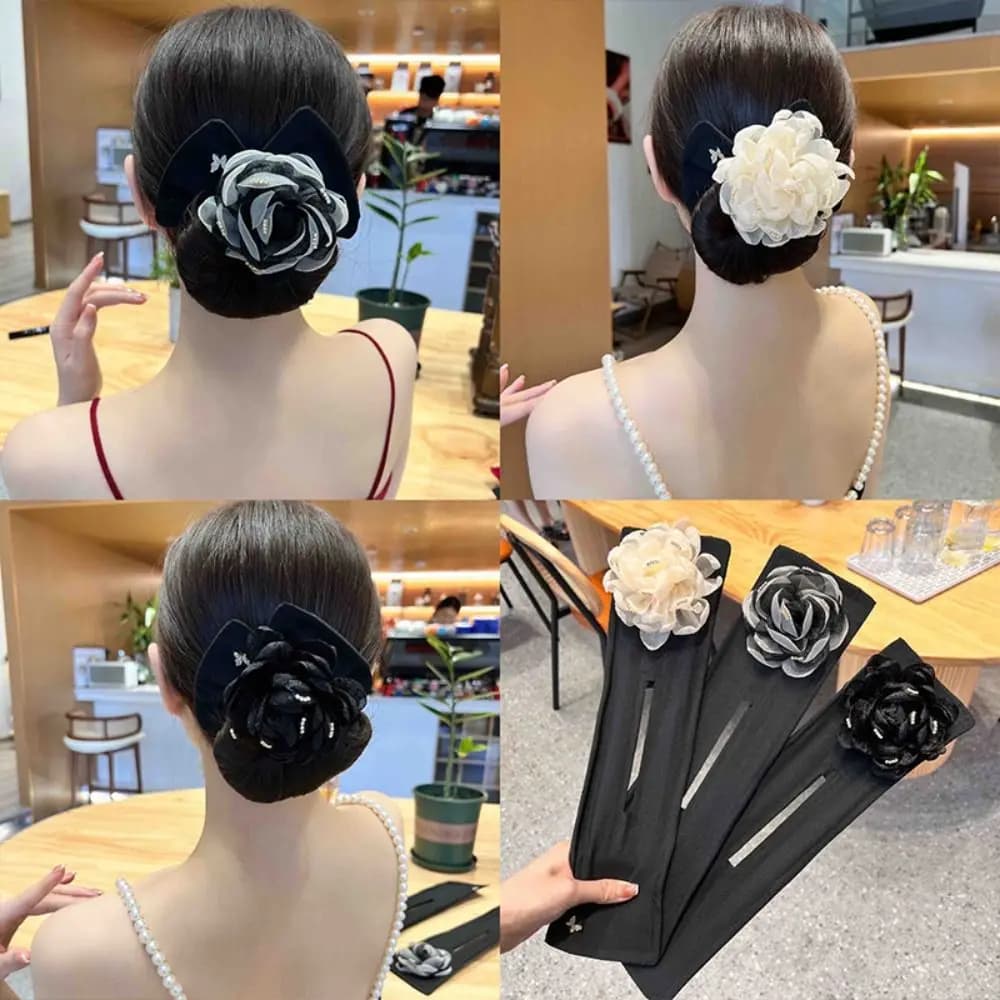 Hair Bun Maker Big Camellia Flower Flexible Chamberlain Bun Lazy Bigodino Clip French Twist Hair Tie Hair Styling Accessories