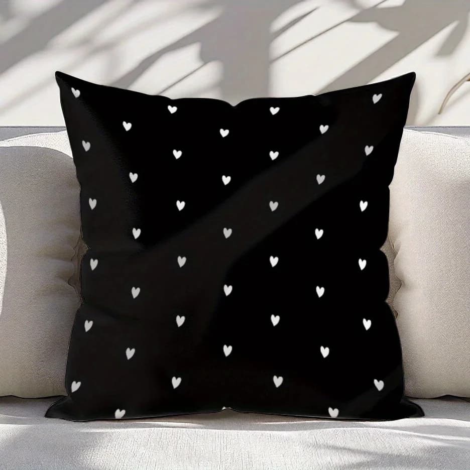 Elegant Black and White Heart Pattern Double-Sided Throw Pillow Cover Stylish Textured Cushion Case for Sofa Bed Decor