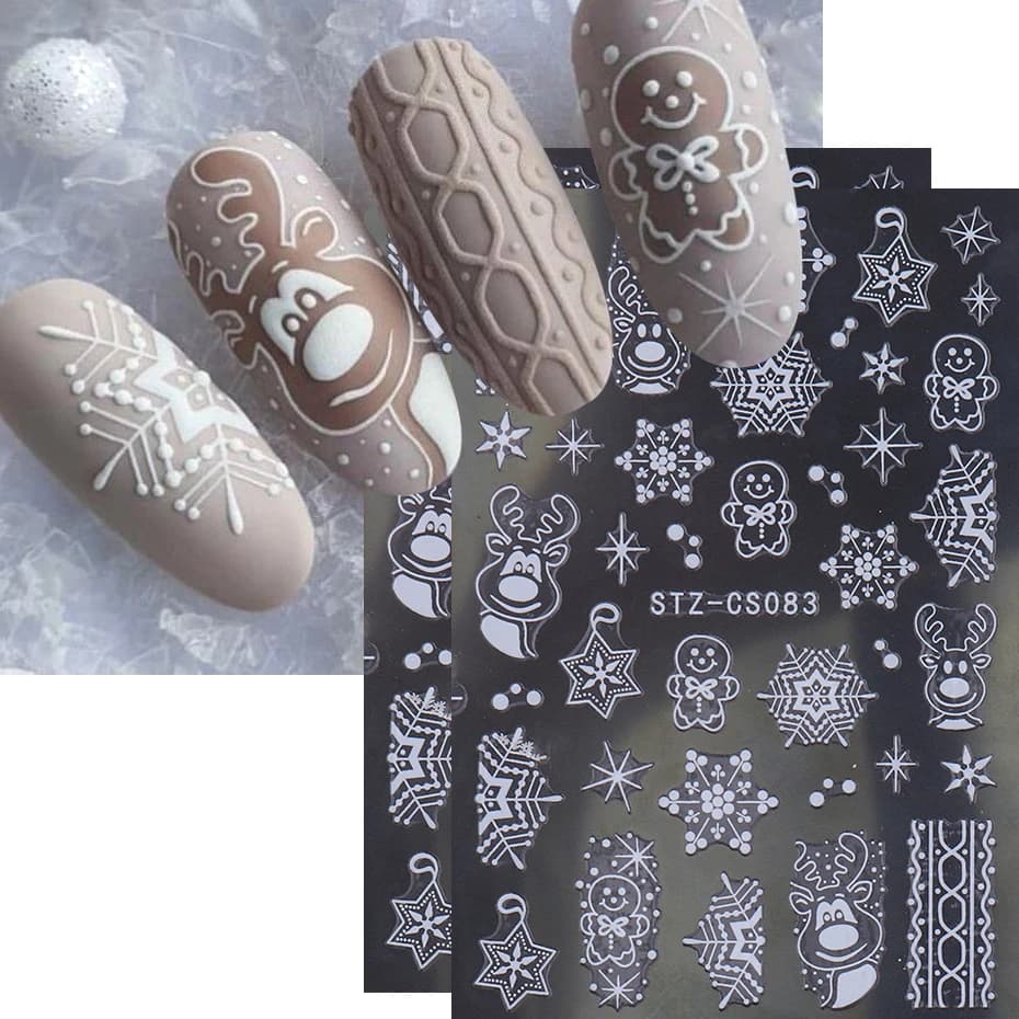 2 pezzi 3D oro rosa adesivo per unghie di Natale inverno alce fiocco di neve decalcomania olografica albero di Babbo Natale slider per la decorazione manicure di Capodanno