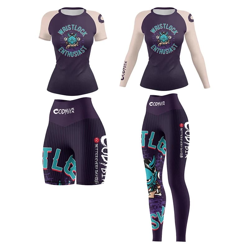 2025 Cody Lunidn Fashion Cartoon Print Dresses for Women MMA Fighting Race Sport Rash Guard Wear Resistant 4 Piece Set