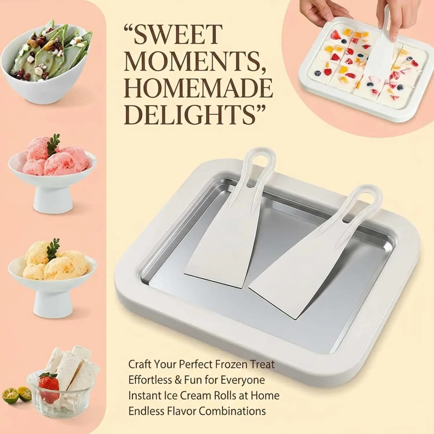 Macchina per gelato domestica con 1 raschietto, per gelato arrotolato istantaneo, sorbetto fai da te, yogurt gelato e gelato stir-fry