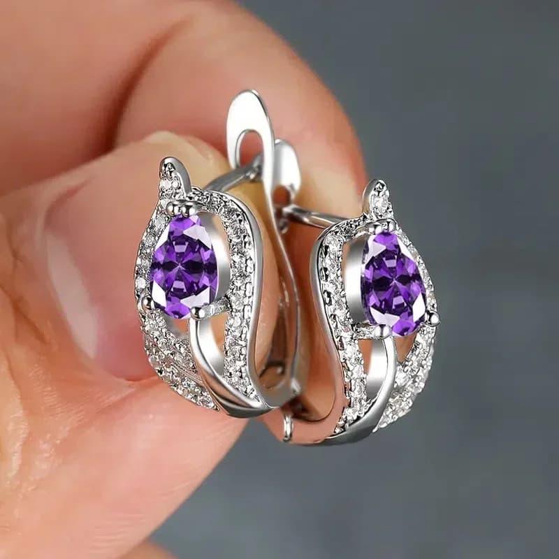 Affascinanti orecchini a cerchio CZ viola/multicolore per le donne Design temperamento eleganti accessori per le orecchie femminili gioielli da sposa