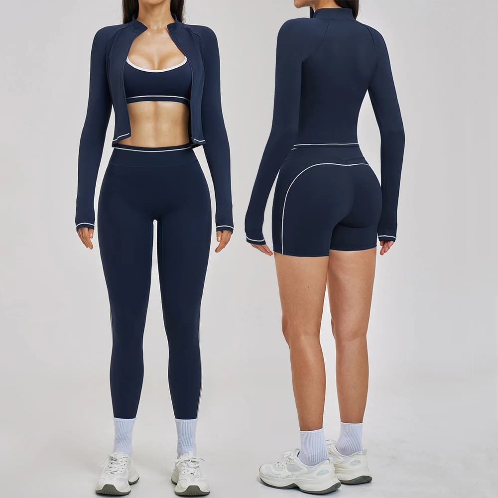 Set Yoga 3 Pezzi per Donna, Tuta Sportiva, Completo da Palestra, Abbigliamento per Corsa e Allenamento, Reggiseno Sportivo a Maniche Lunghe, Abbigliamento Atletico, Vestiti per Yoga