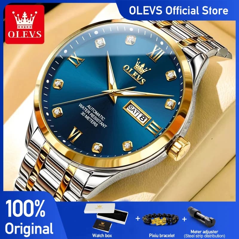 OLEVS orologi da uomo Business Dress orologio da polso meccanico automatico orologio luminoso impermeabile per uomo data Diamond Scale Simple