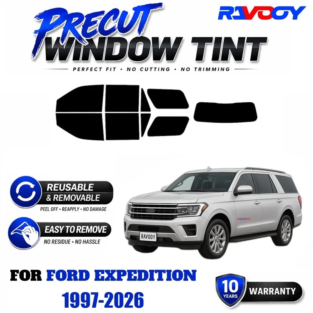 RAVOOY Precut Window Tint, Reusable Removable EPU Film, Custom Fit for Ford Expedition 1997-2026, UV Heat Protection