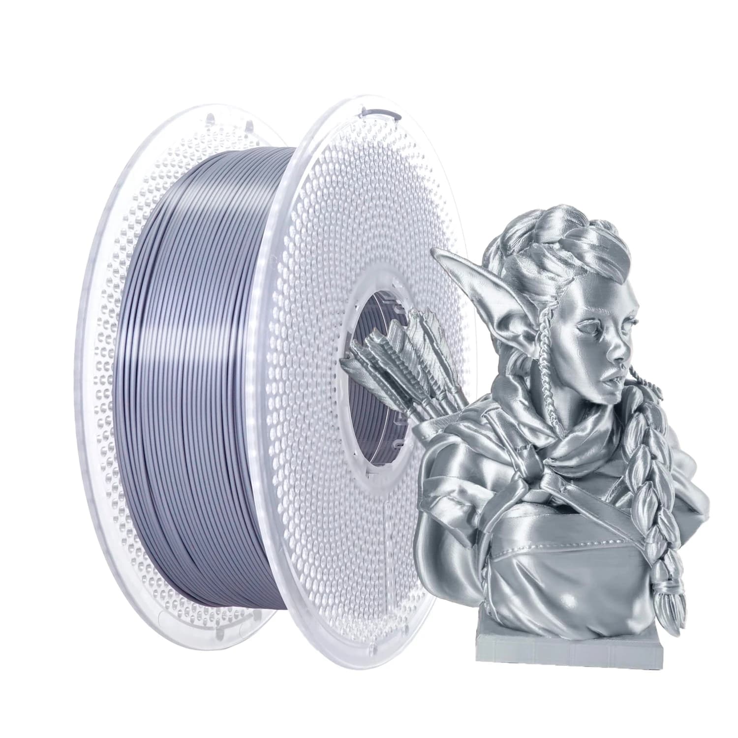 3D Printer Filament Bobbin PLA silver metallic silk coil 1 kg, dimensional accuracy 1.75 mm +/- 0.03 mm, vacuum packaging