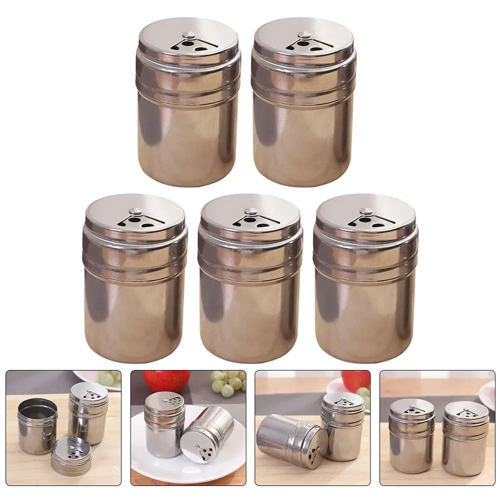 Set di 5 Barattoli per Condimenti in Acciaio Inox, Contenitori per Spezie con Coperchi per Cucina e Sala da Pranzo, per Spezie Fresche