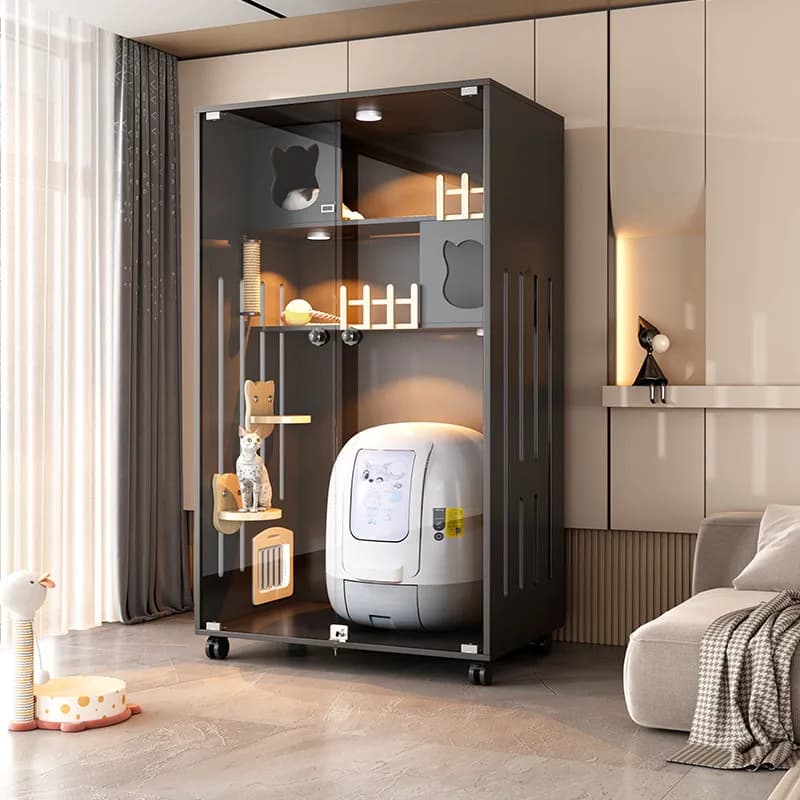Cuccia per gatti, gabbia per gatti, casetta per gatti da interno, mobiletto spazioso, cuccia con lettiera automatica integrata.