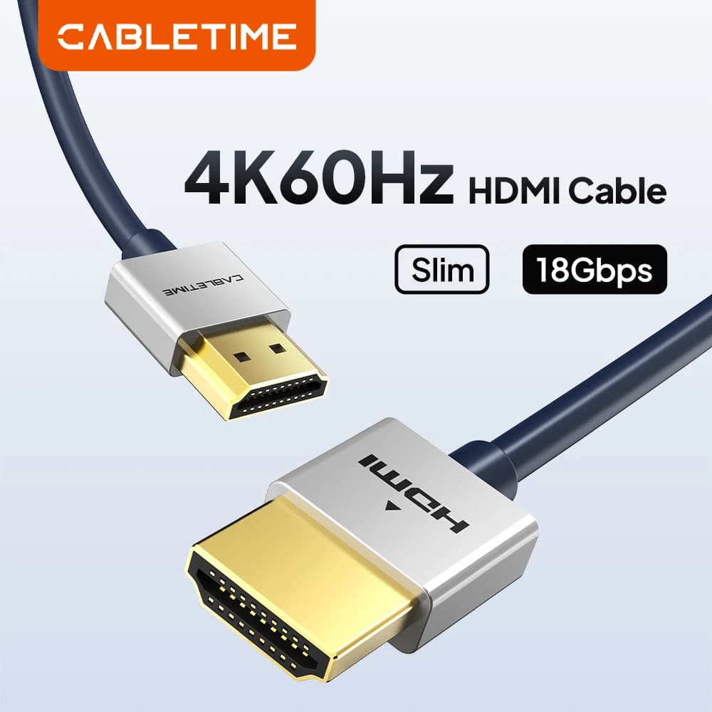 CABLETIME 4K Slim HDMI Cable Zinc Alloy Thin HDMI 2.0 Adapter for Xiaomi Xbox PS5 PS4 TV Box Laptop Thin HDMI to HDMI Cord