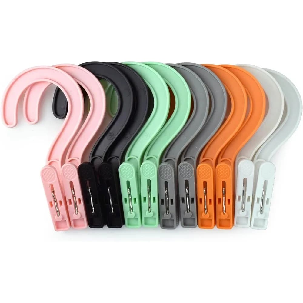 Multi-Color 12PCS Portable Laundry Hooks Plastic Clothes Pins Hanger Clips for Bathroom Travel Drying Socks