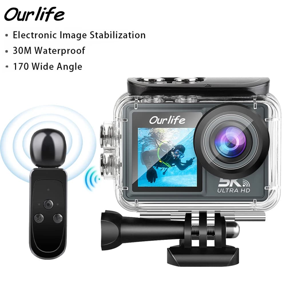 Ourlife MTR40 Pro 5K Action Camera 4K60FPS 2.0" Touch Screen 170 ° Fotocamera sportiva per casco professionale WiFi con zoom 5X impermeabile 30M