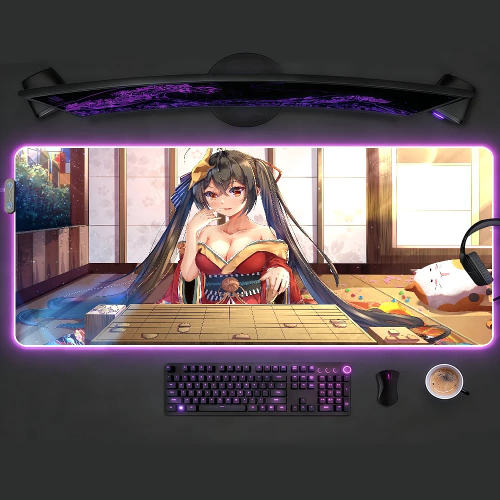 Tappetino per mouse Taihou Azur Lane RGB LED, antiscivolo, in gomma, accessori da gaming, grande XXL, per computer, ufficio, tastiera.