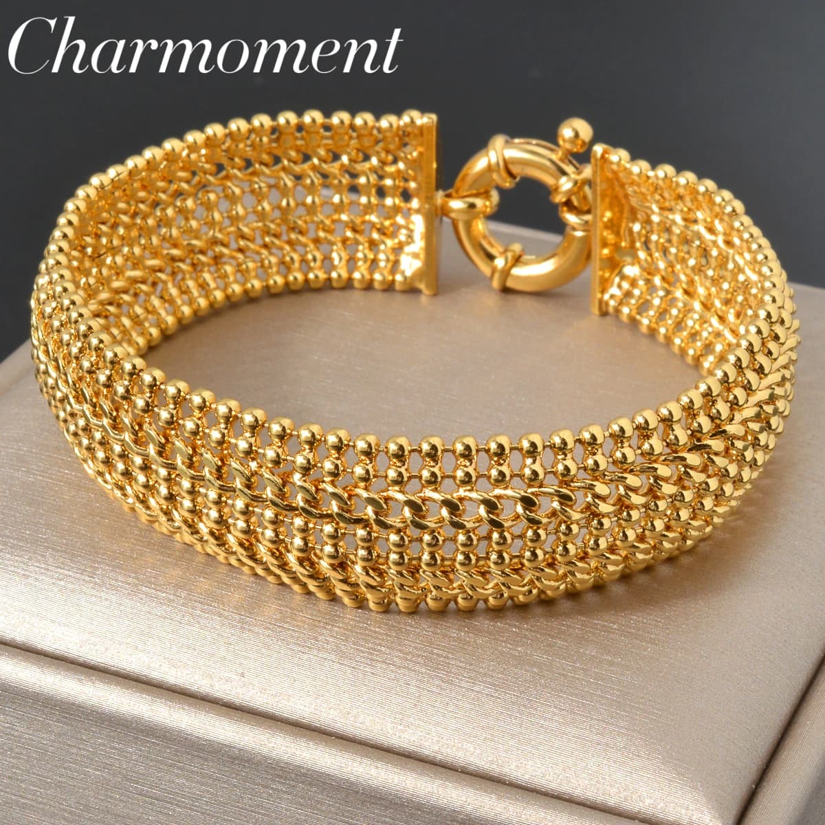 Braccialetti a catena a maglie in rame largo 1,8 cm per unisex placcato oro 18 carati Miami Curb braccialetto punk classico braccialetto gioielli regalo per feste