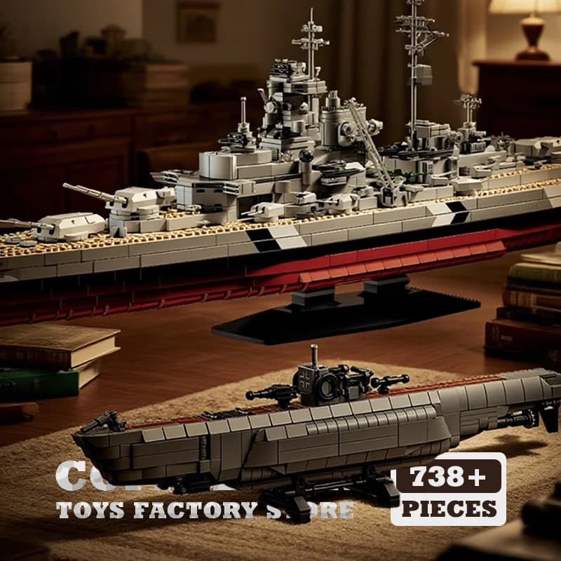 WW2 Navy Warship MOC Mattoni Puzzle Giocattoli Sottomarino Building Blocks Con Base Corazzata tedesca Nave Modello 3D Regali di compleanno per adulti