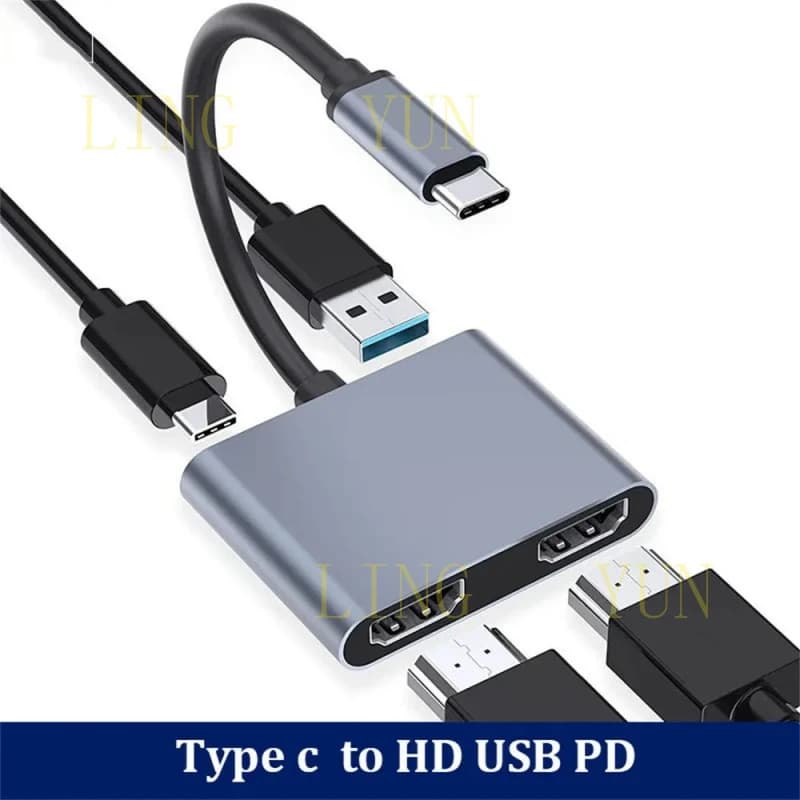 Hub USB C 4 in 1 da Tipo C a Doppia Porta HDMI 4K Compatibile con USB 3.0 e PD