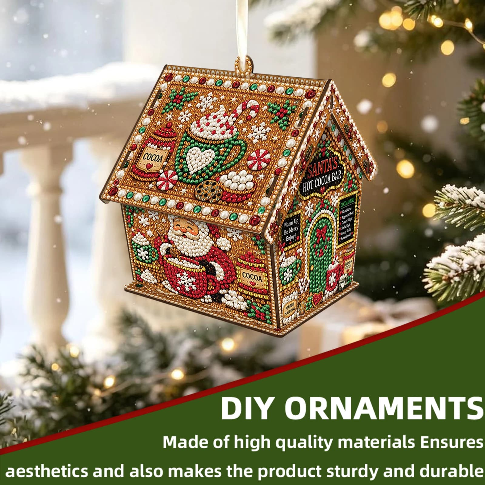 DIY 3D Assembled Wooden Xmas Cottage Diamond Painting Kit Hanging Ornament Complete Drill Tools Adult Handcraft For Christmas
