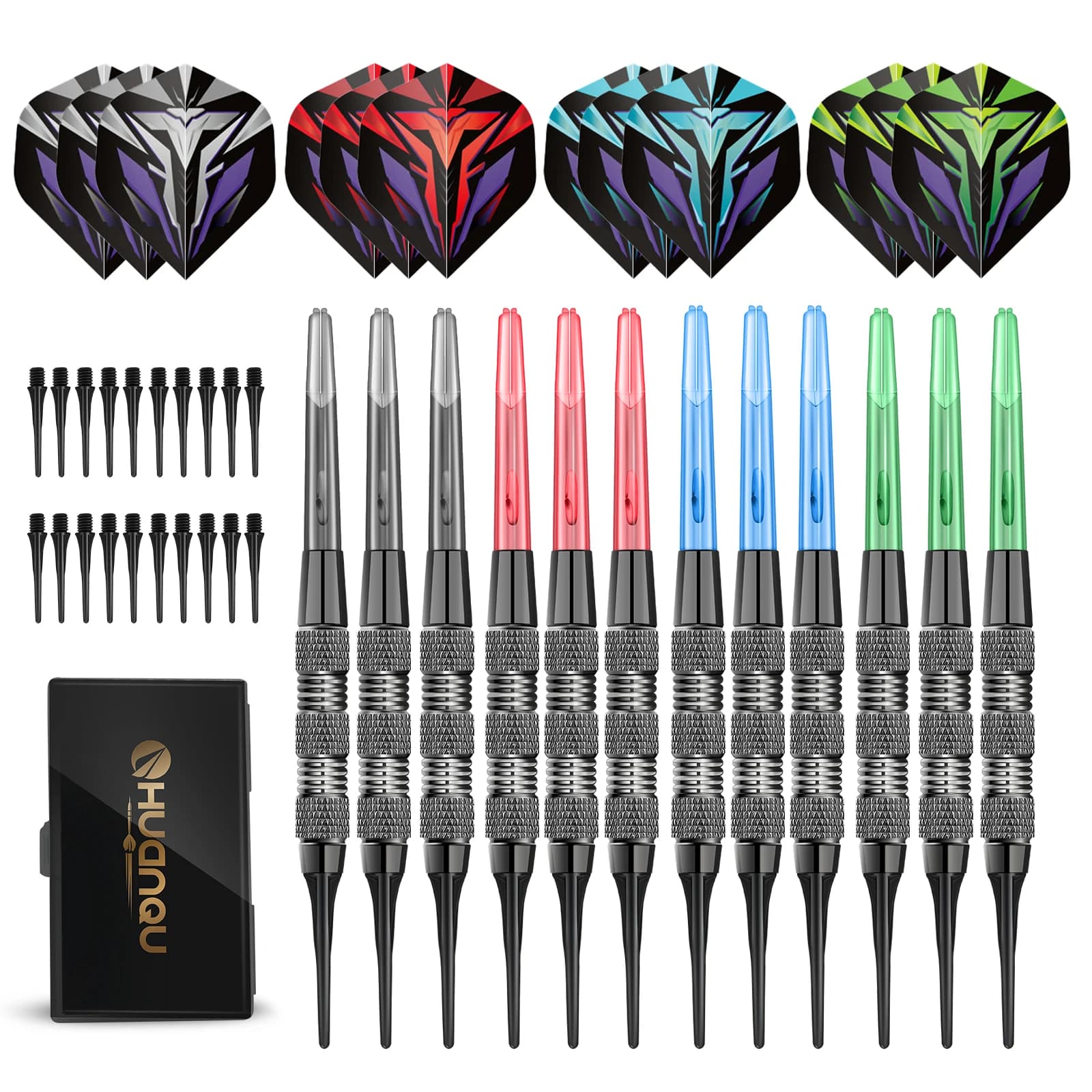 Huanqu 12-Piece 17g Soft Dart Set, Professional Electronic Dart Board Game, Includes 20 Extra Plastic Dart Tips and Storage Box