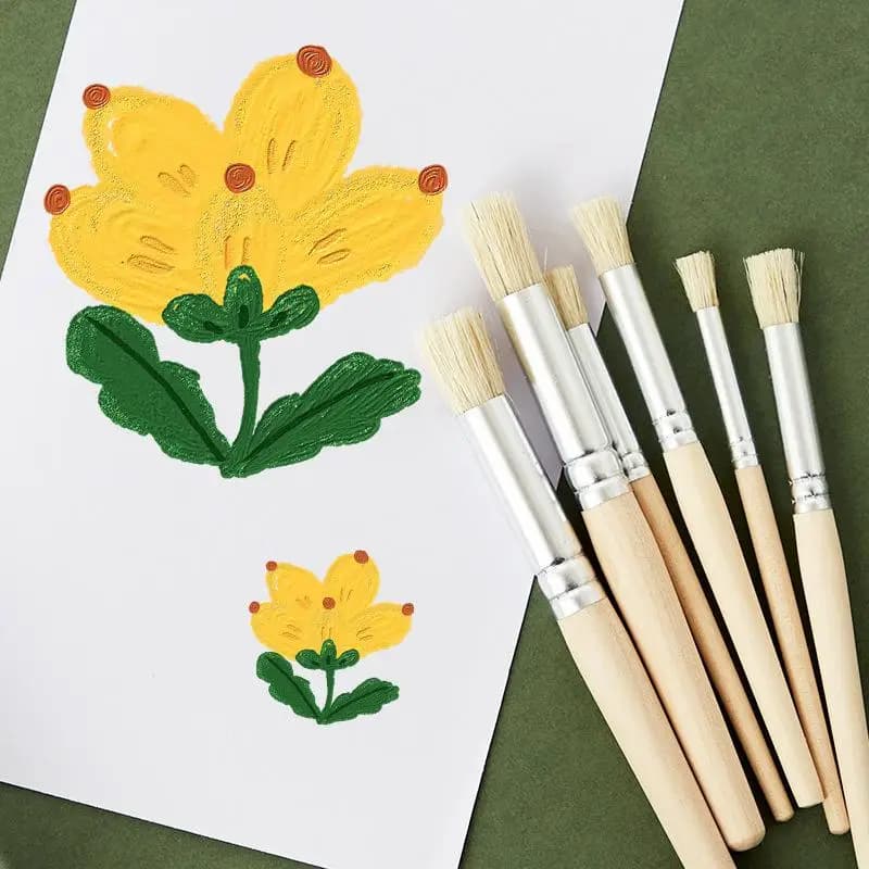 6-pack Piggy Mane Oil Painting Brush Round Head Wooden Handle Hard Hair Set Paint Brush Pier Pen Professional Art Cleaning Brush