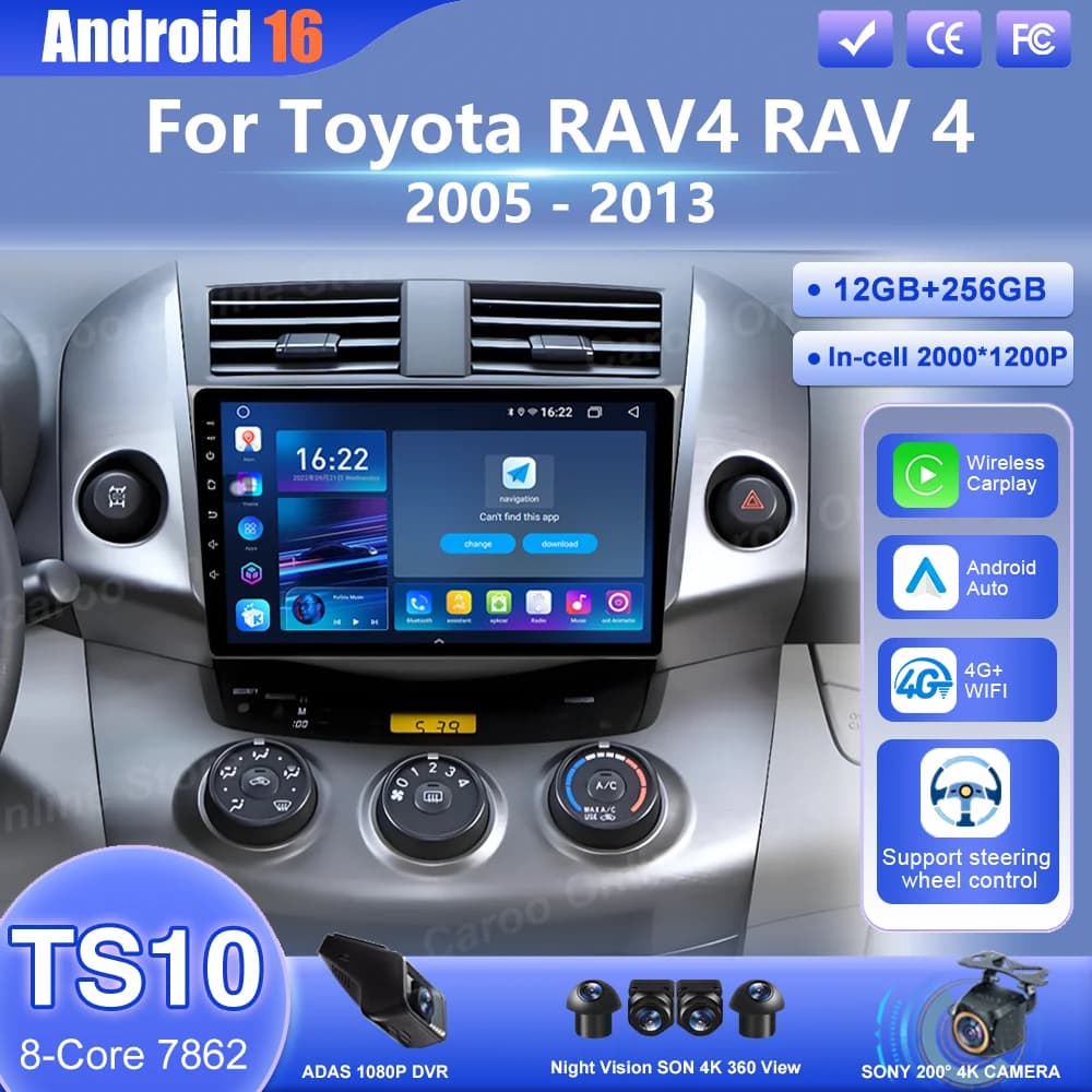 Car Android 16 For Toyota RAV4 RAV 4 2005 -2013 Auto Radio Multimedia Video Player GPS Navigation Carplay NO 2DIN DVD 4G+Wifi BT