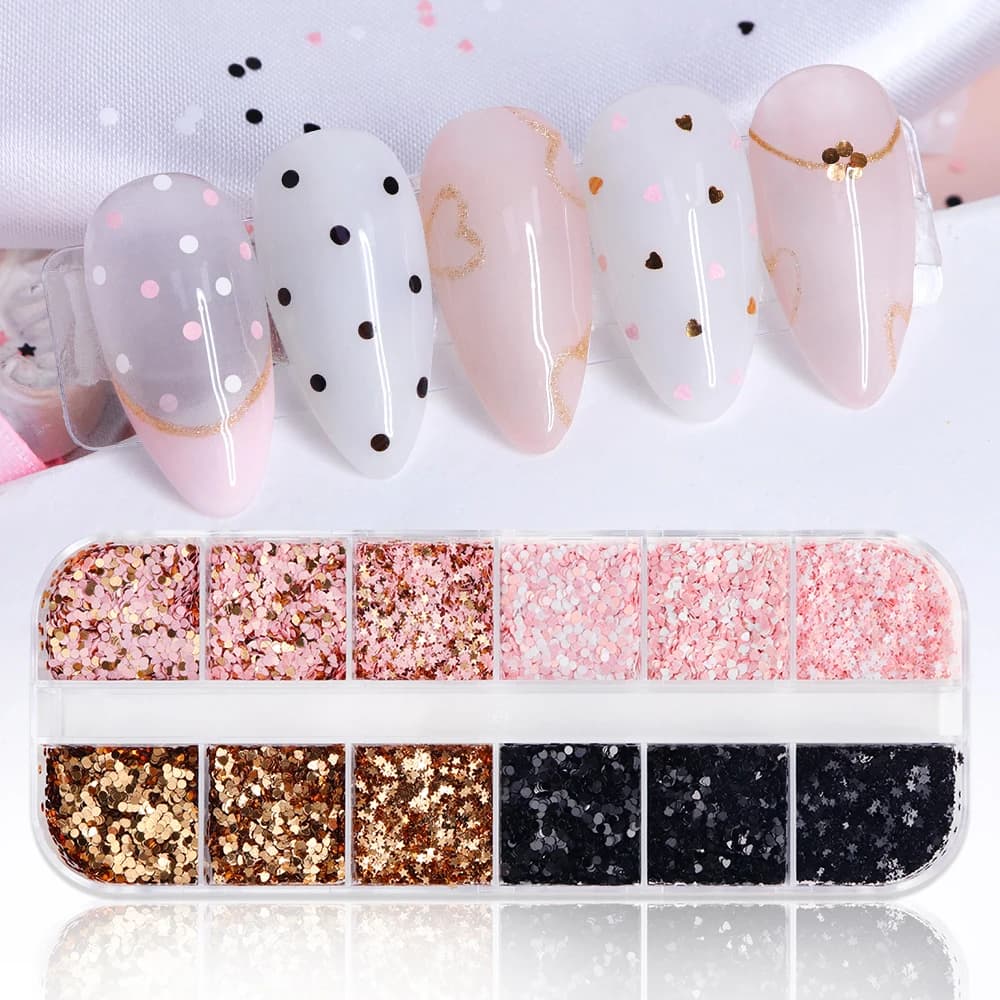 Misto Nero Oro Rosa Paillettes Resina Epossidica Riempimento Olografico 1mm Rotondo Amore Cuore Stella Forma Glitter Fiocchi Portachiavi FAI DA TE Artigianato