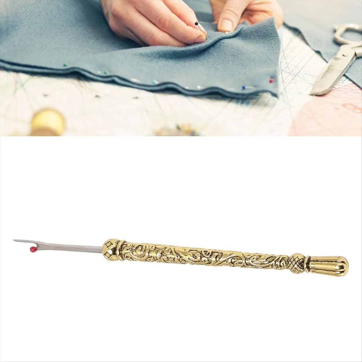 (LBER) Kit per sbloccare cuciture e rimuovere fili, set di strumenti per sbloccare cuciture con punta di posizionamento per artigianato, cucito, colore oro