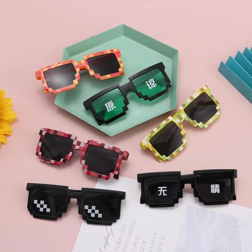 Funny pixelated adult mosaic glasses teenagers shades Decorative Halloween nightclub glasses for party spikes for photo sunglasses Robot game