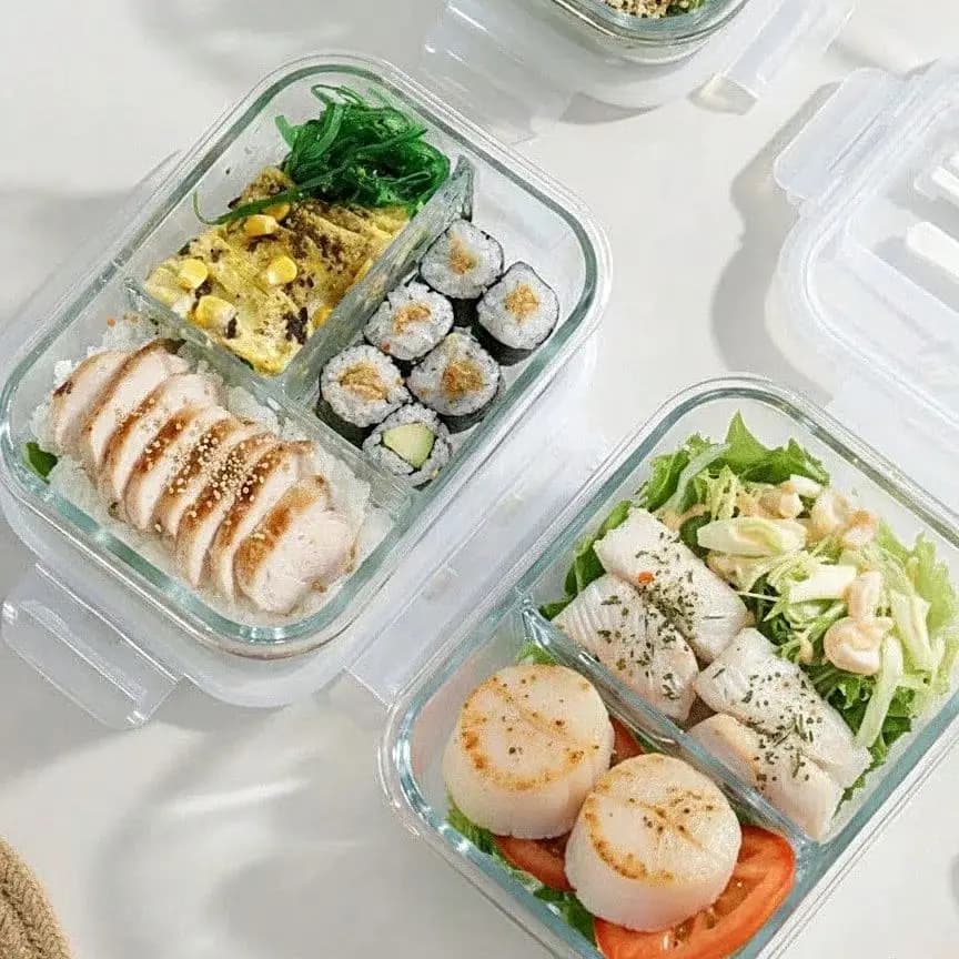 Contenitore in vetro per alimenti con coperchio, per la preparazione dei pasti, adatto a frigorifero e lavastoviglie, trasparente per conservare cibo, insalata, frutta ecc.