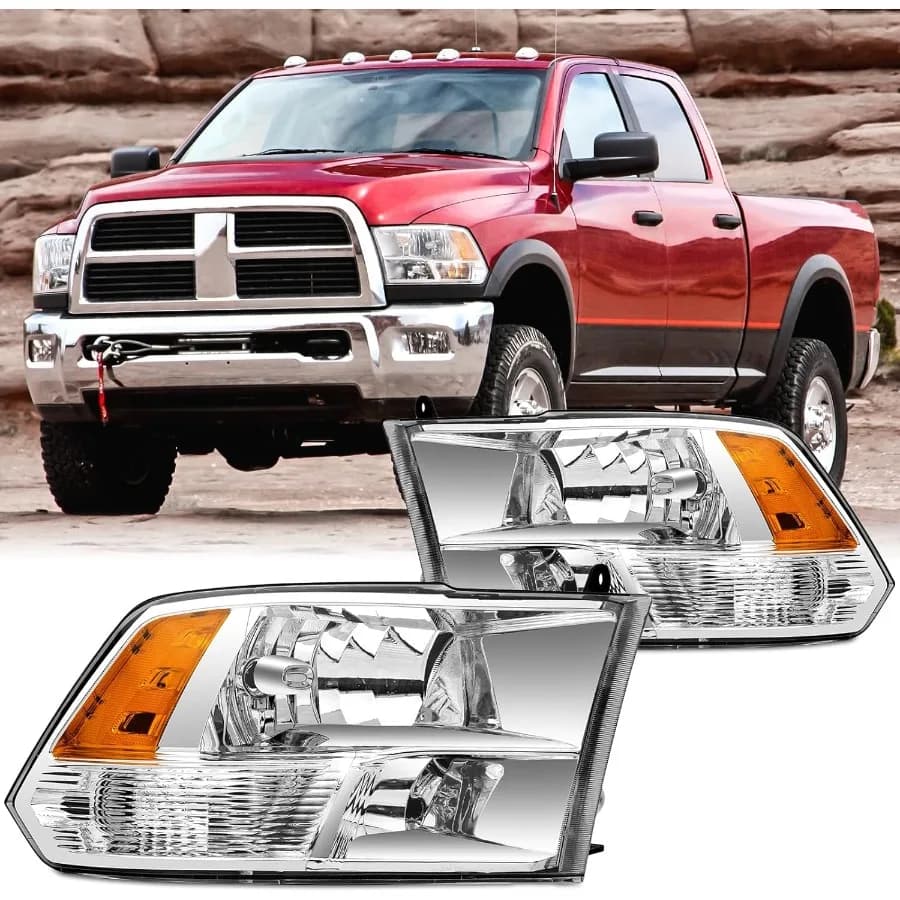 Gruppo fari 2 pezzi per Dodge Ram 20092018 1500 2500 3500 e 20192022 Ram 1500 Faro di ricambio classico con cromo H