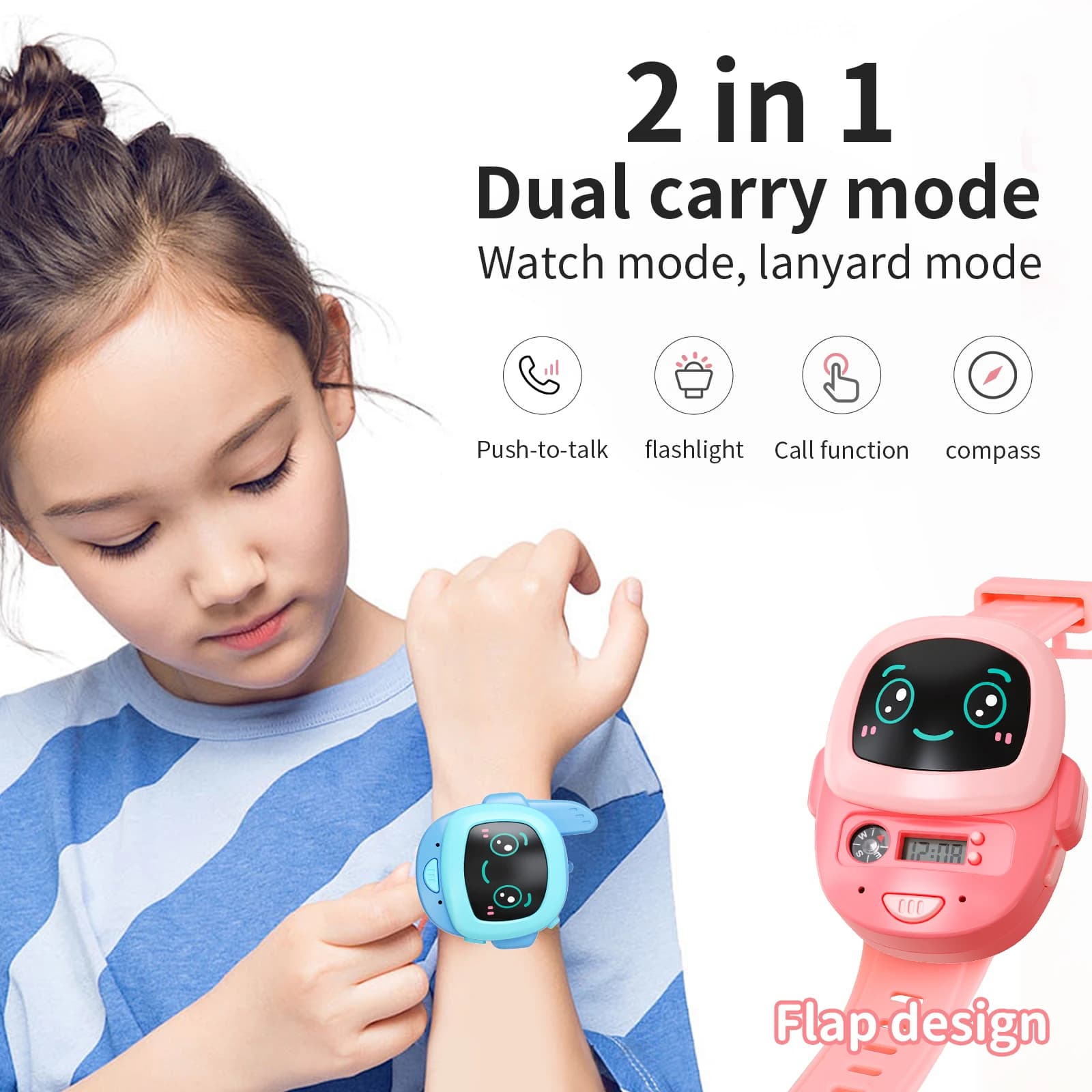 Orologio per Bambini 2 in 1 con Walkie-talkie, Copertura Scorrevole, Multifunzione, Chiamata Wireless Remota, Giocattolo Interfono per Esterni e Interni