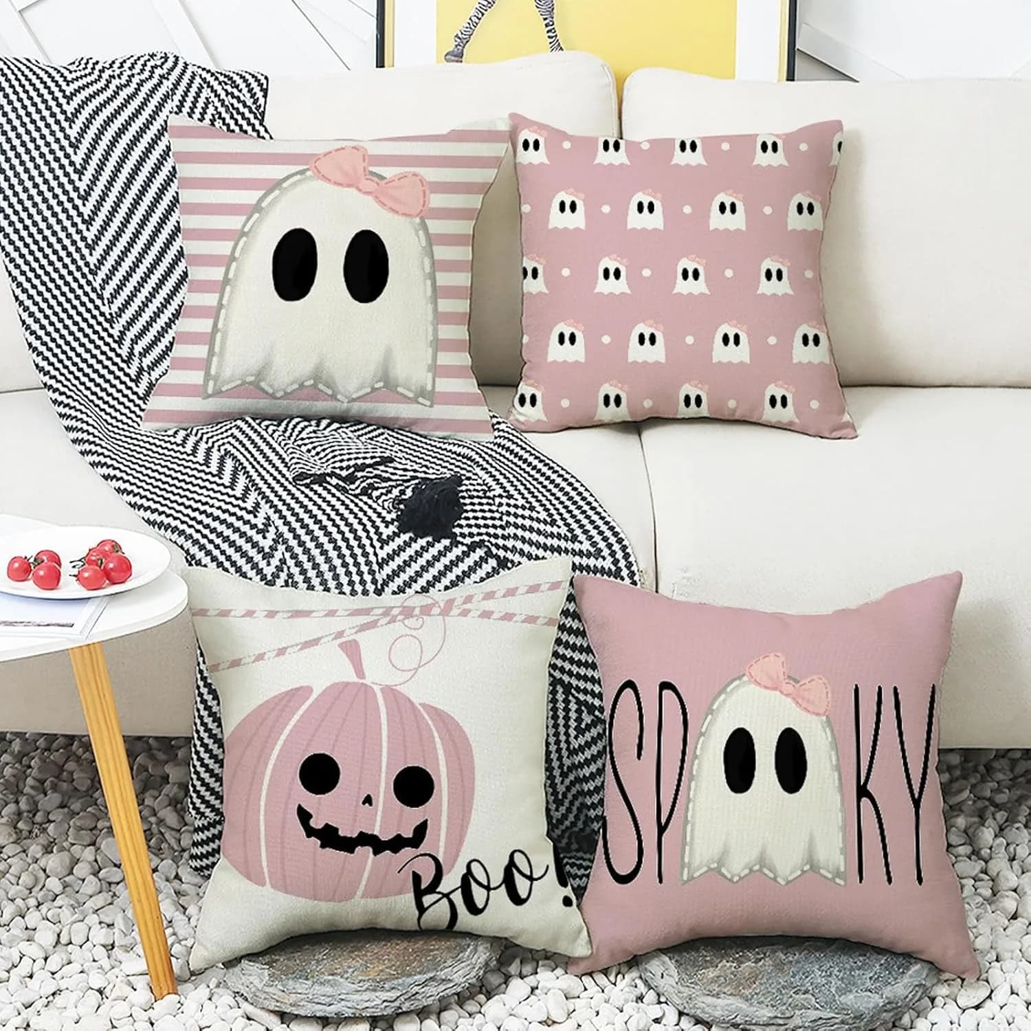 Adorabili federe rosa di Halloween: fantasmi, zucche e vibrazioni spettrali! Fodera per cuscino per divano, decorazione per feste, regalo