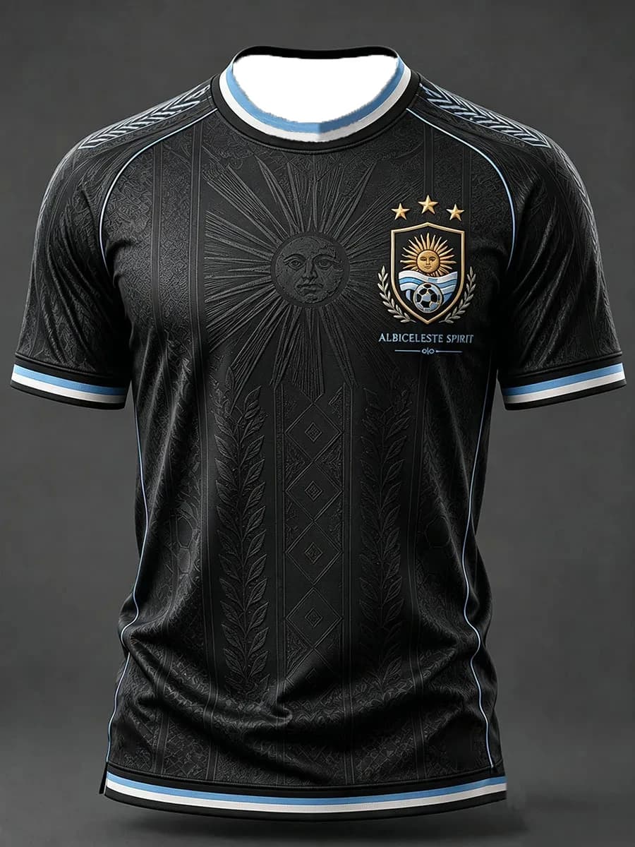 Men's Argentina Football Short Sleeve T-shirt Football Cultural T-Shirt