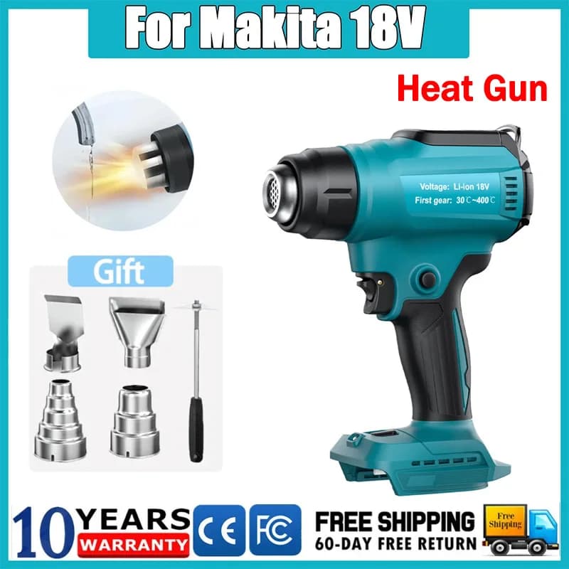 Per pistola riscaldante wireless portatile Makita 18V Batteria Max 990 ° Pistola termica F 4 ugelli per tubi termoretraibili artigianali, involucro in vinile