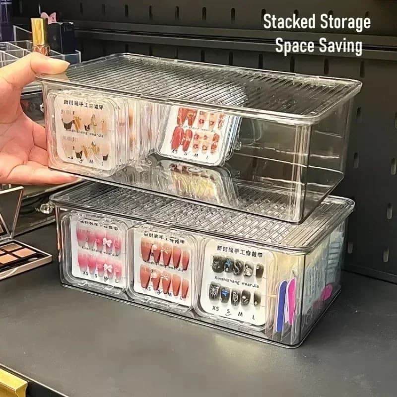 2024 Trasparente Press On Nails Scatola di immagazzinaggio Nail Art Display Box Falso Nail Art Organizer Holder per unghie finte Pennelli per trucco da salone